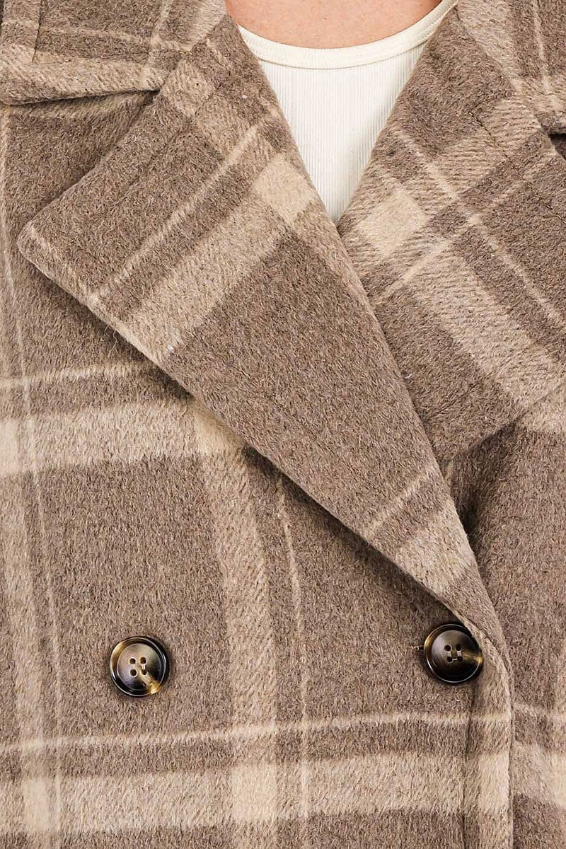 Button closure front pockets plaid coat (RVWT7677)