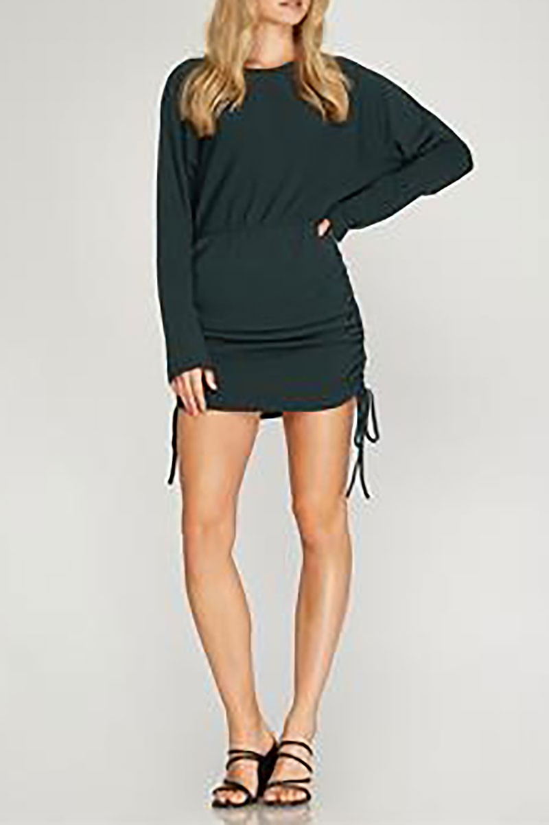 Dolman w/drawstring ruched sides knit mini dress (RSSW4909)