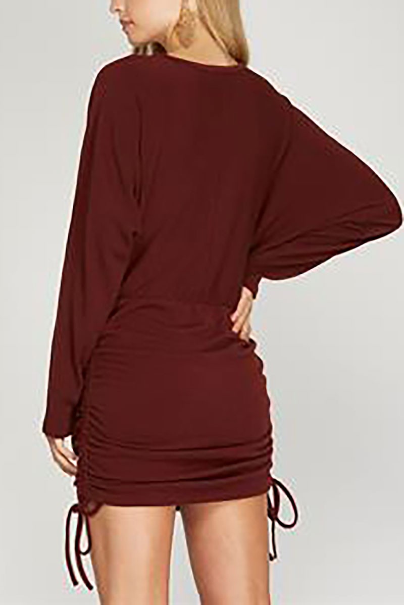 Dolman w/drawstring ruched sides knit mini dress (RSSW4909)