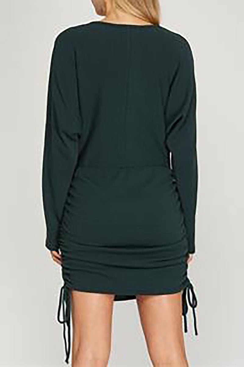 Dolman w/drawstring ruched sides knit mini dress (RSSW4909)