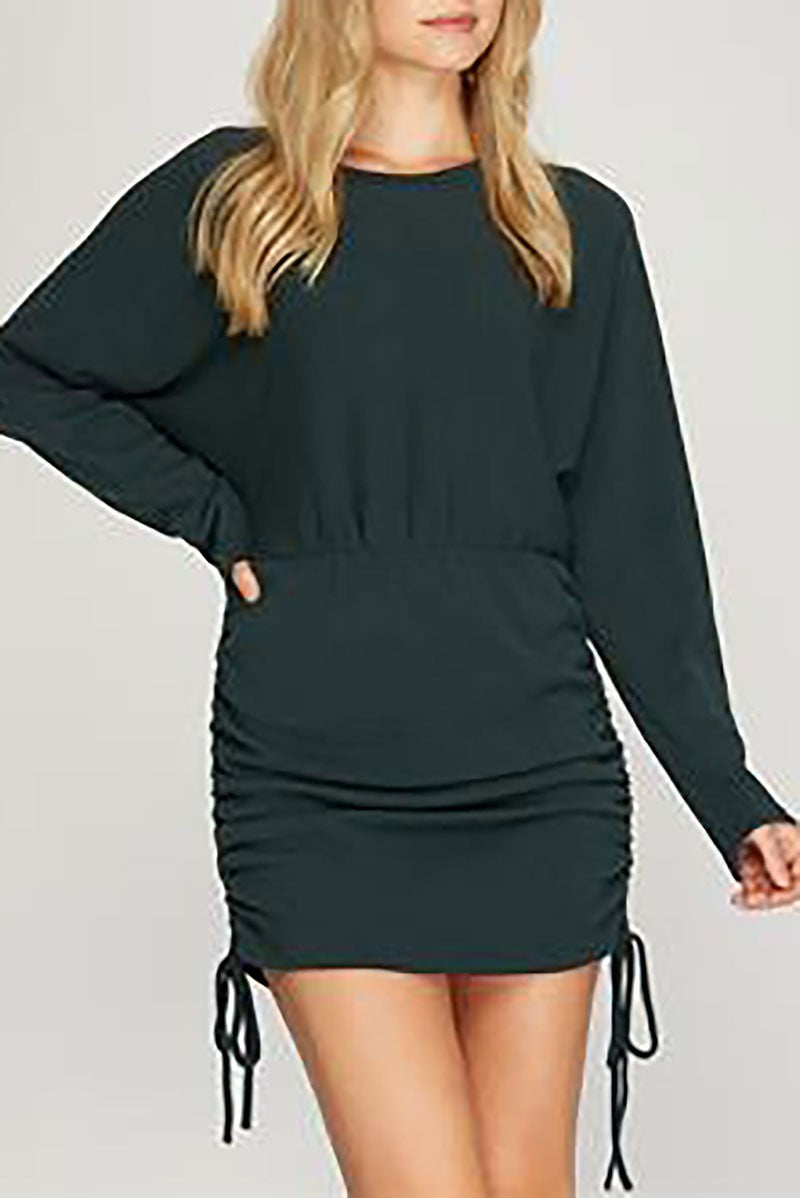 Dolman w/drawstring ruched sides knit mini dress (RSSW4909)