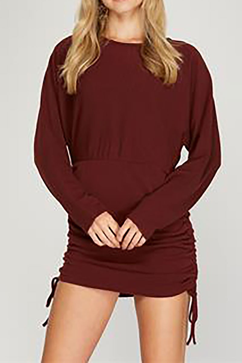 Dolman w/drawstring ruched sides knit mini dress (RSSW4909)