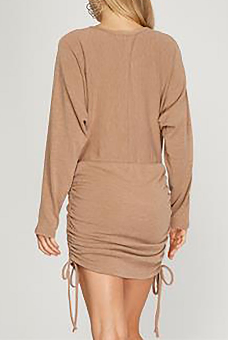 Dolman w/drawstring ruched sides knit mini dress (RSSW4909)