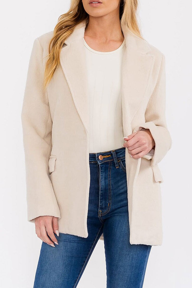 Long sleeve button closure front pockets coat (RVWT7768)