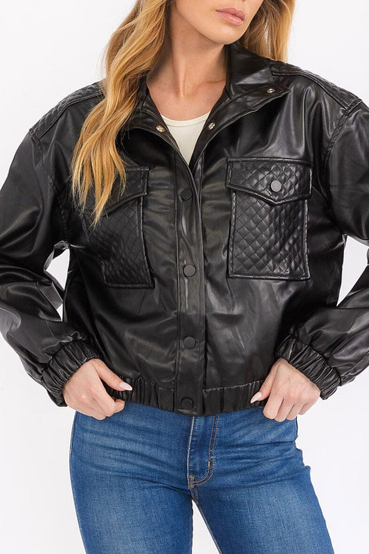 Long sleeve button up pu pleather jacket (RVWT7771)