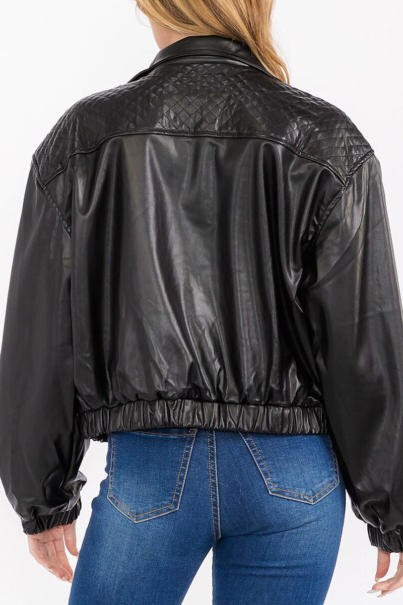 Long sleeve button up pu pleather jacket (RVWT7771)