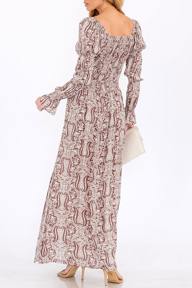 Long sleeve smock square neck printed maxi dress (RVWT7772)