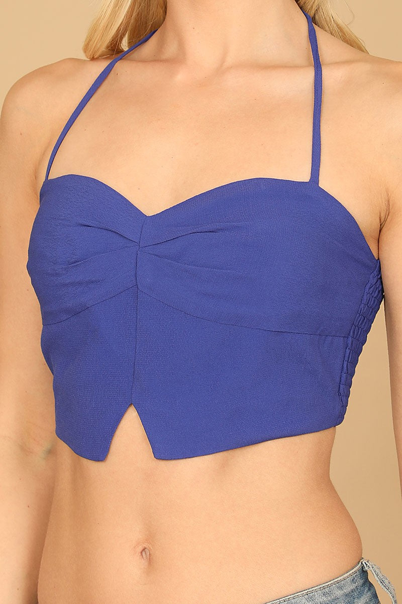 Spaghetti strap notch detail solid crop top (RT8489)