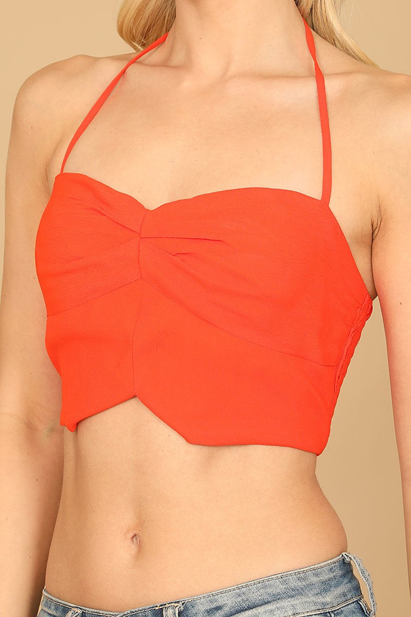 Spaghetti strap notch detail solid crop top (RT8489)