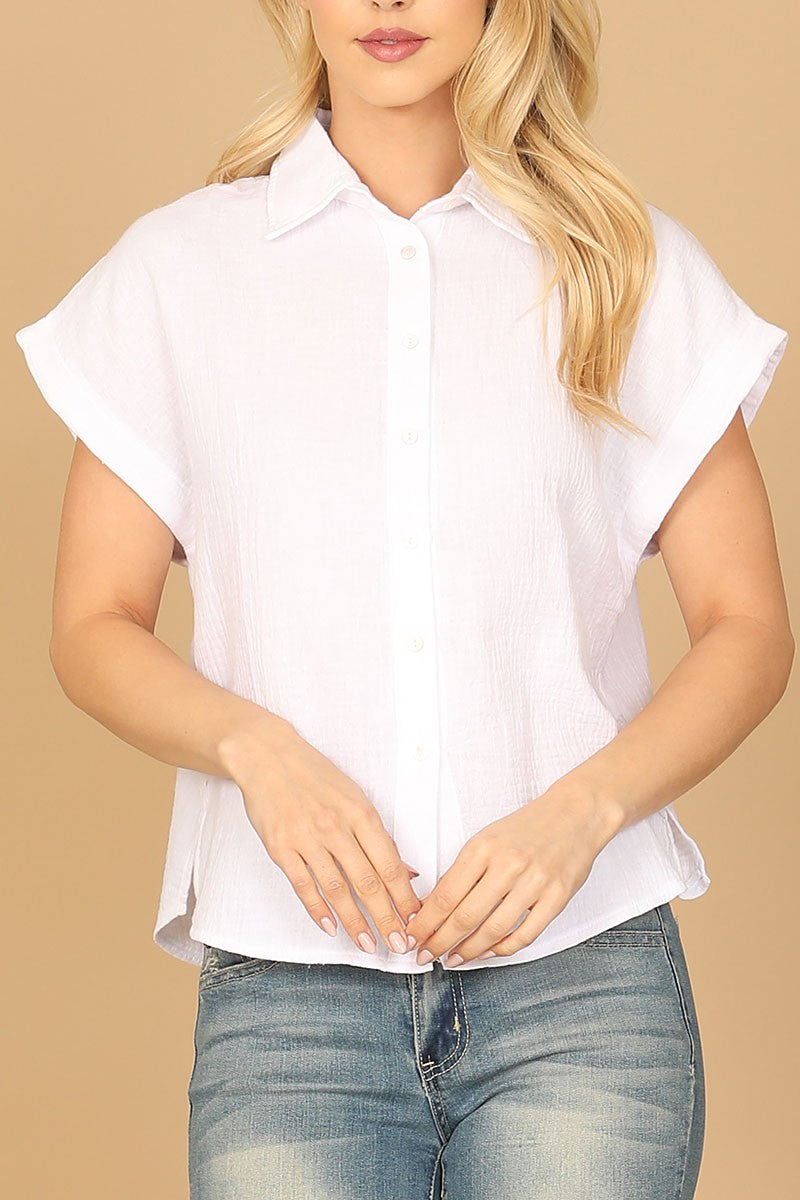 Collared short sleeve button detail solid top (RT8495)