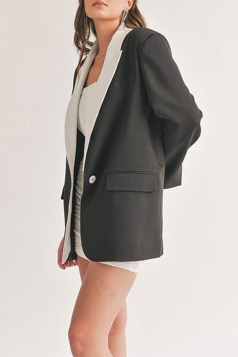 Long sleeve button closure colorblock blazer (RVWT7855)