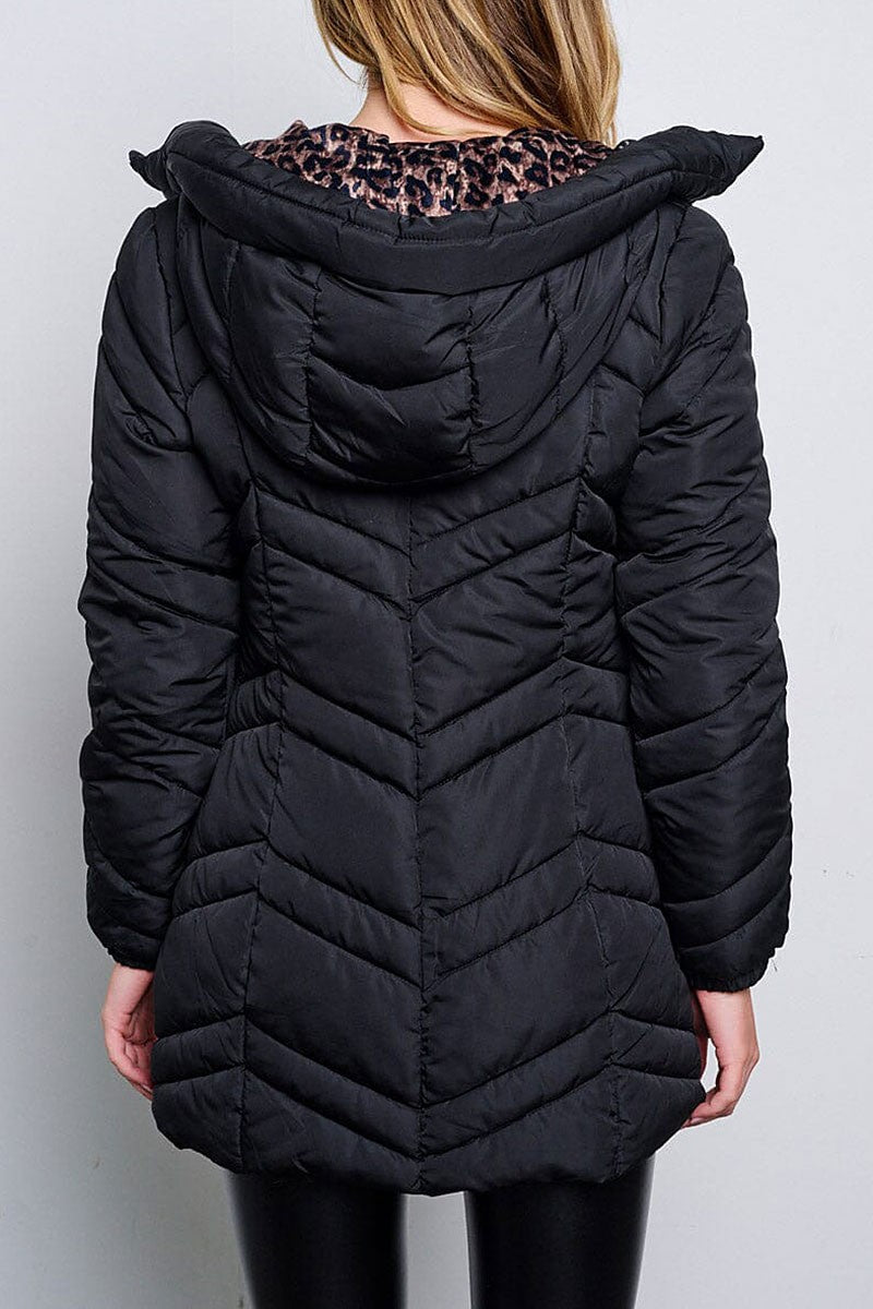 Long sleeve zip up pockets hooded puffer jacket (RVWT7862)