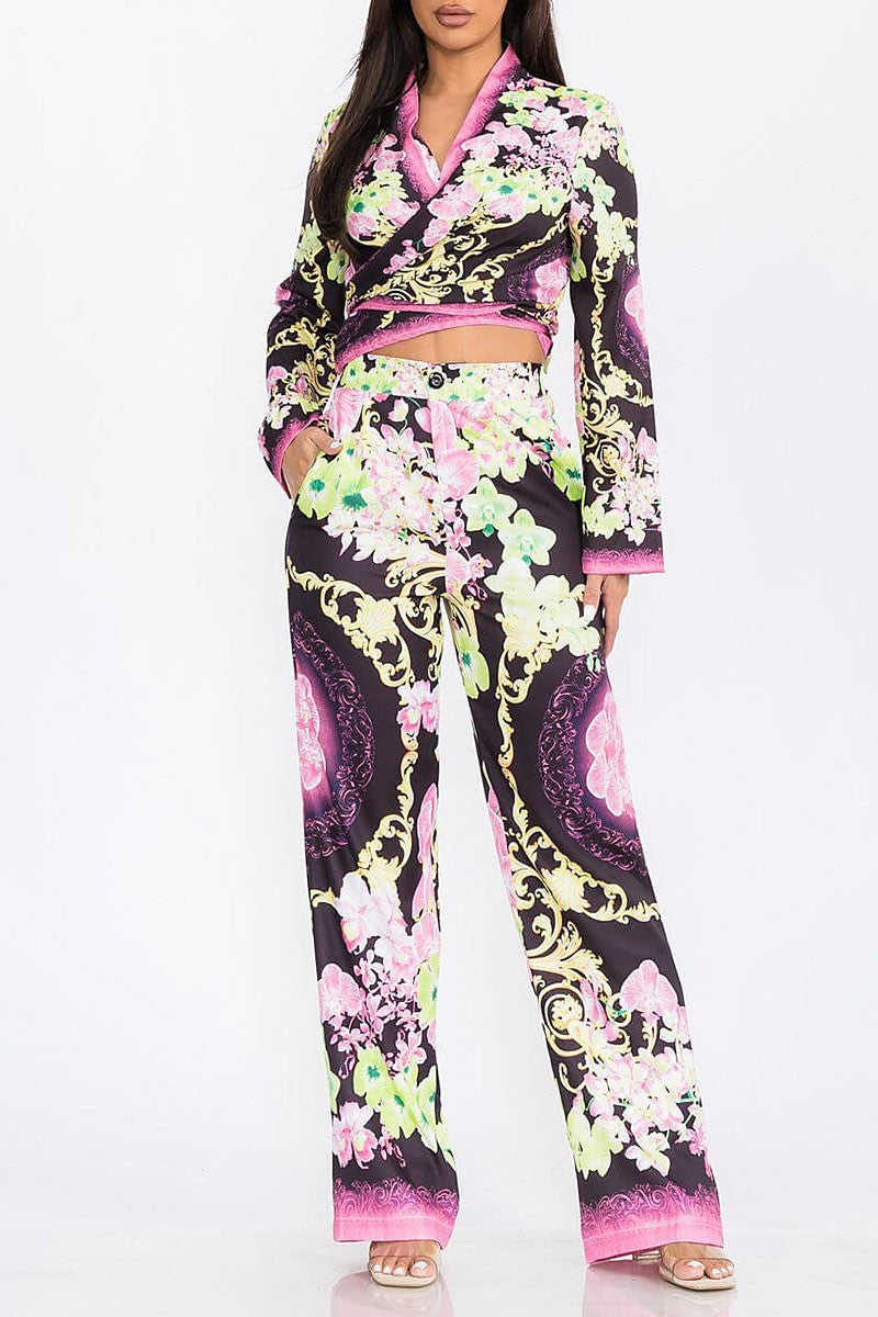 Crop top &amp; wide leg pants floral print 2pc. set (RVWT7894)