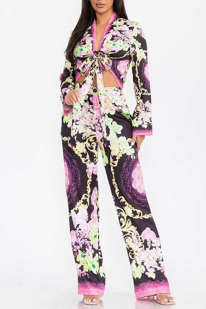 Crop top &amp; wide leg pants floral print 2pc. set (RVWT7894)