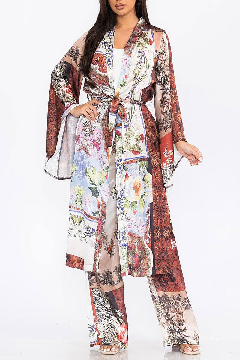 Kimono &amp; wide leg pants multi print 2pc. set (RVWT7896)