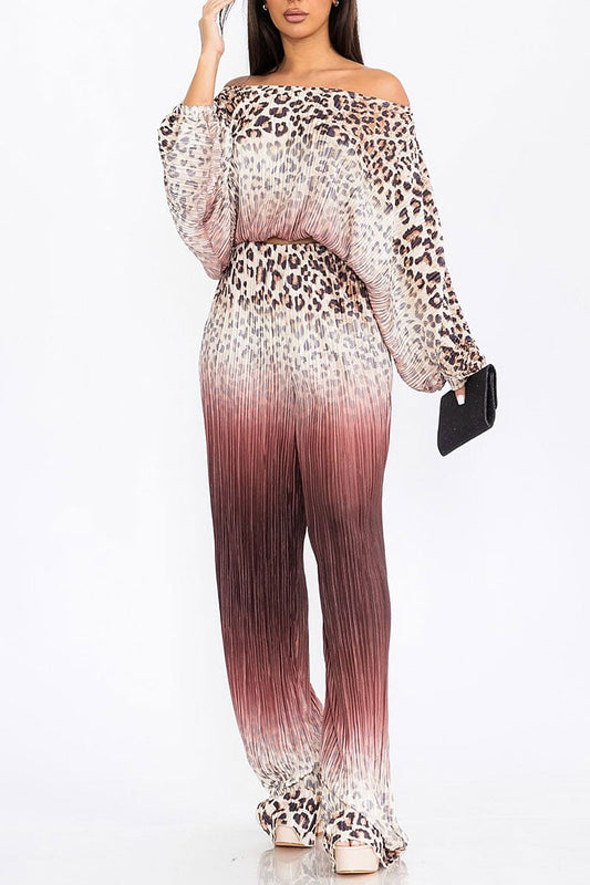 Top &amp; wide leg pants animal print 2pc. set (RVWT7898)