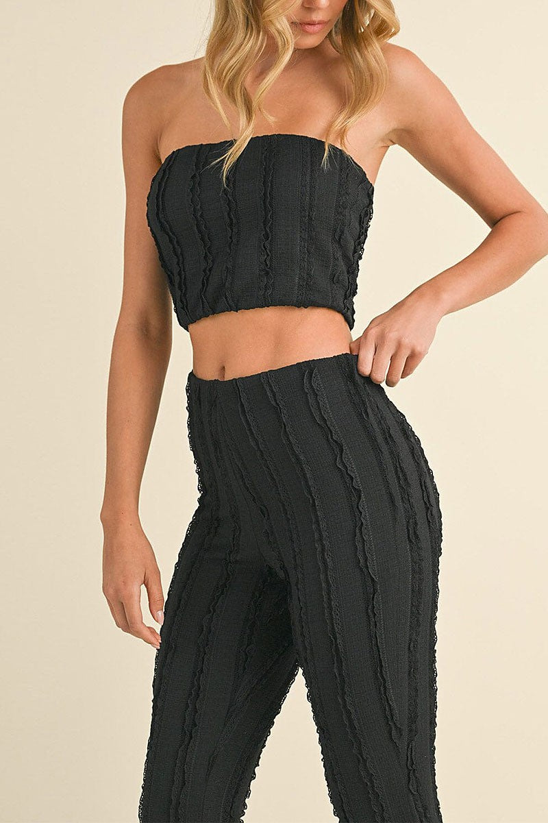 Crop top &amp; wide leg pants detailed 2pc. set (RVWT7923)