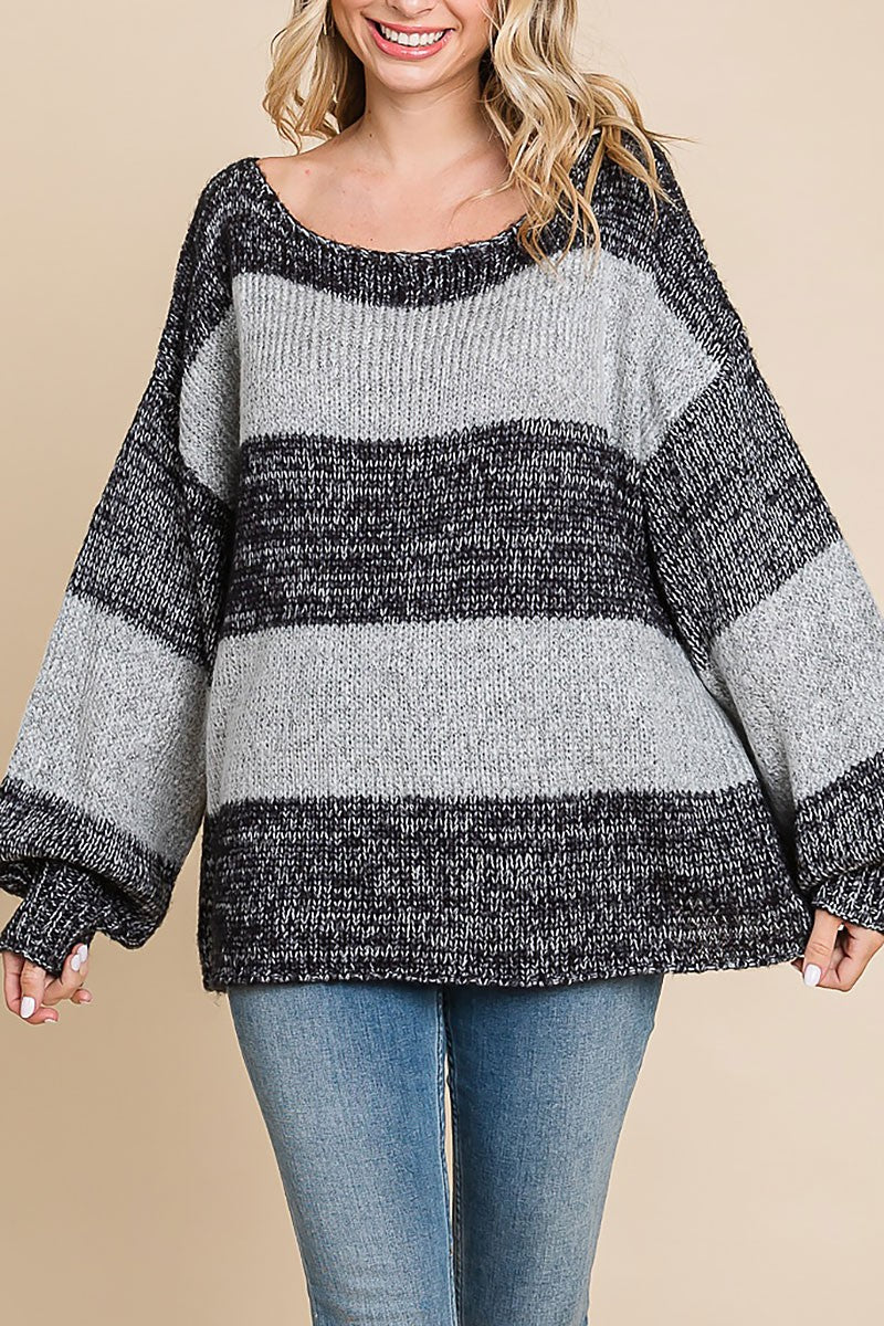 Vintage stripe off shoulder oversized sweater (RSH2467)