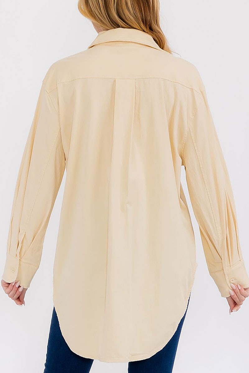 Long sleeve button up front pocket oversized shirt (RVWT7929)