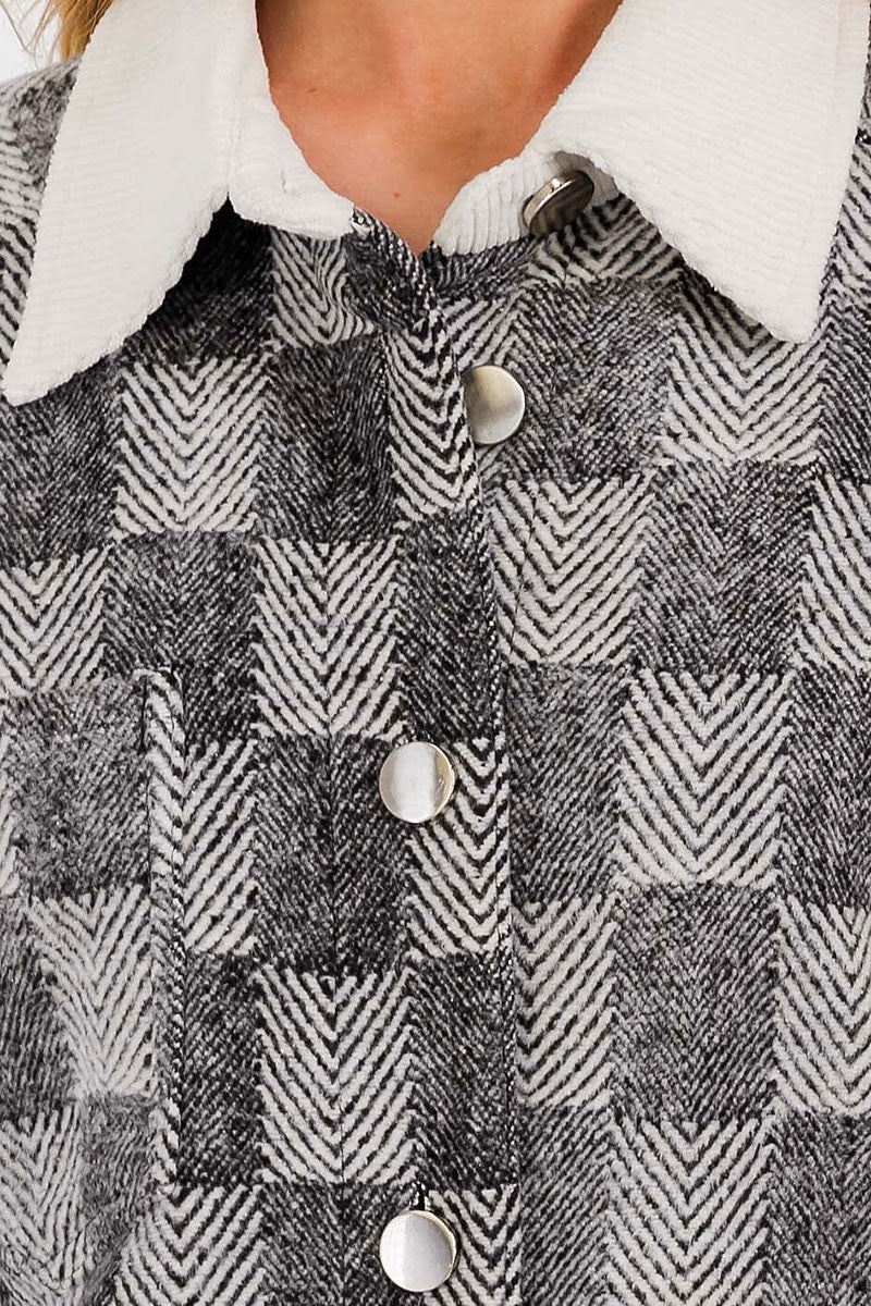 Long sleeve front pocket button up checkers jacket (RVWT7937)