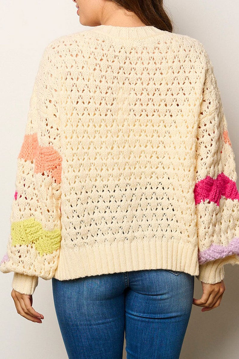 Button up colorblock knit sweater cardigan (RVWT7938)