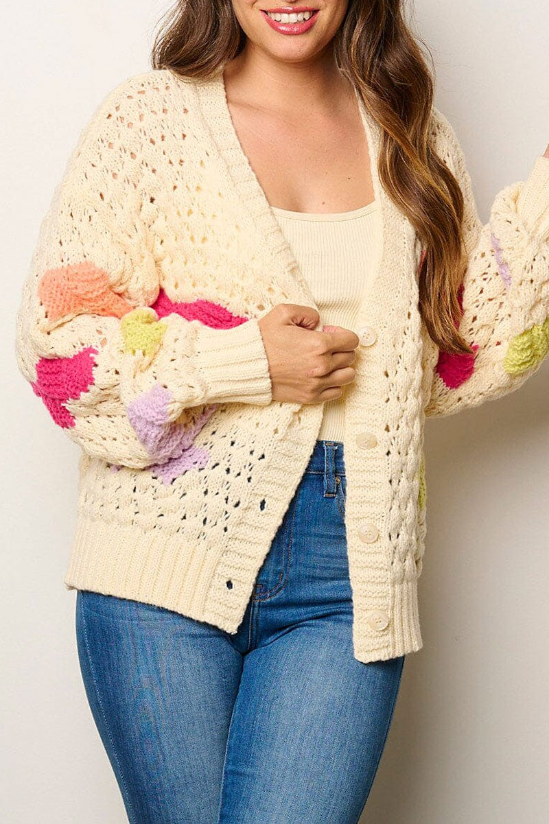 Button up colorblock knit sweater cardigan (RVWT7938)