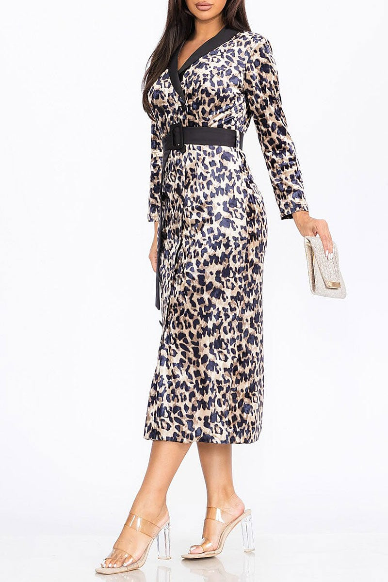 Surplice button closure animal print maxi dress (RVWT7945)