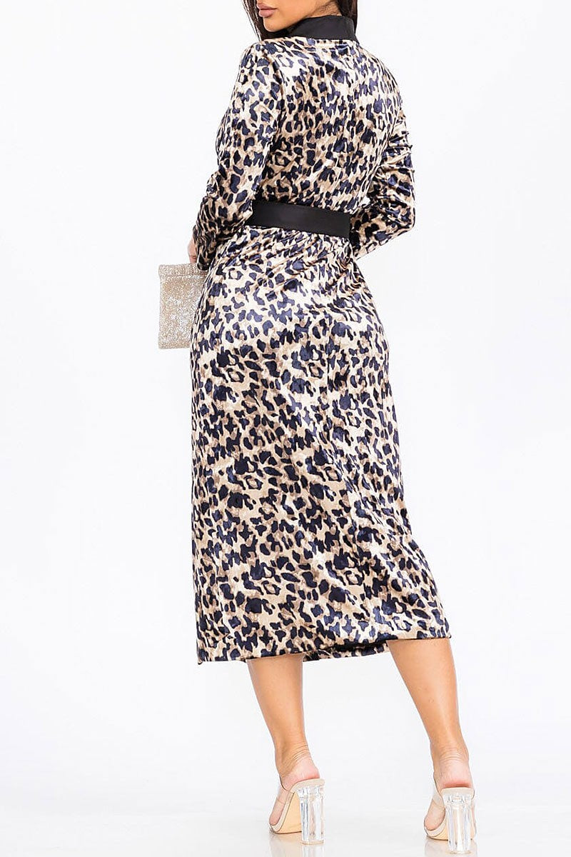 Surplice button closure animal print maxi dress (RVWT7945)