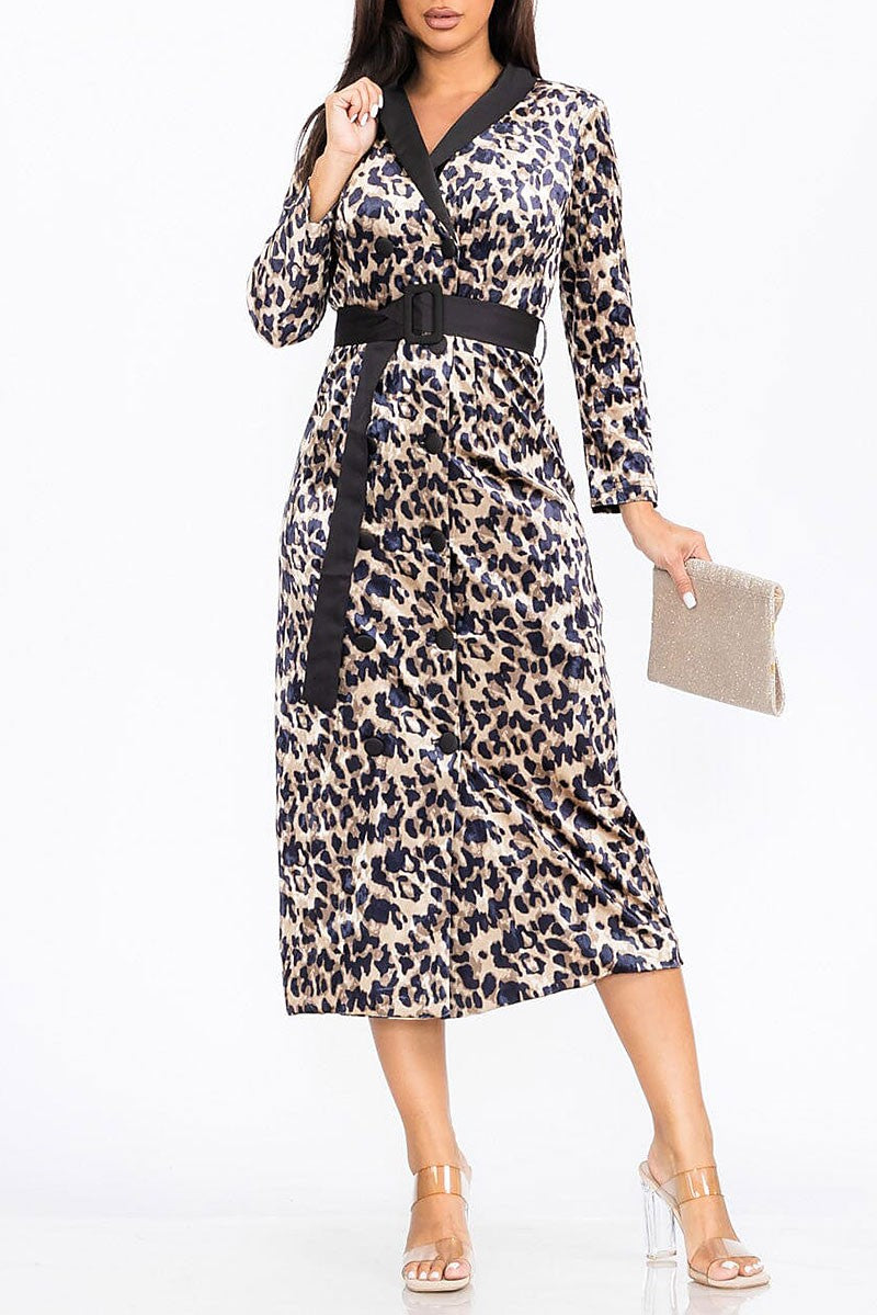 Surplice button closure animal print maxi dress (RVWT7945)