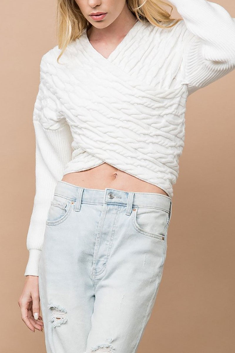 Crisscross ribbed knit crop sweater (RSSW4923)