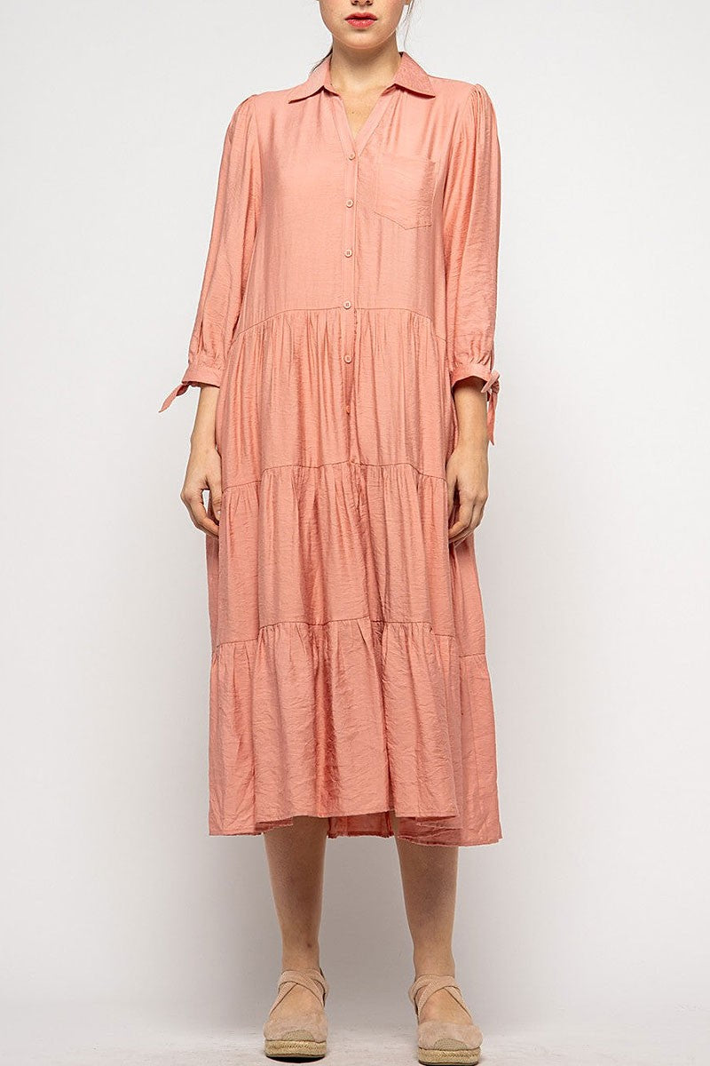 Collared button down ruffled maxi dress (RSSW4928)