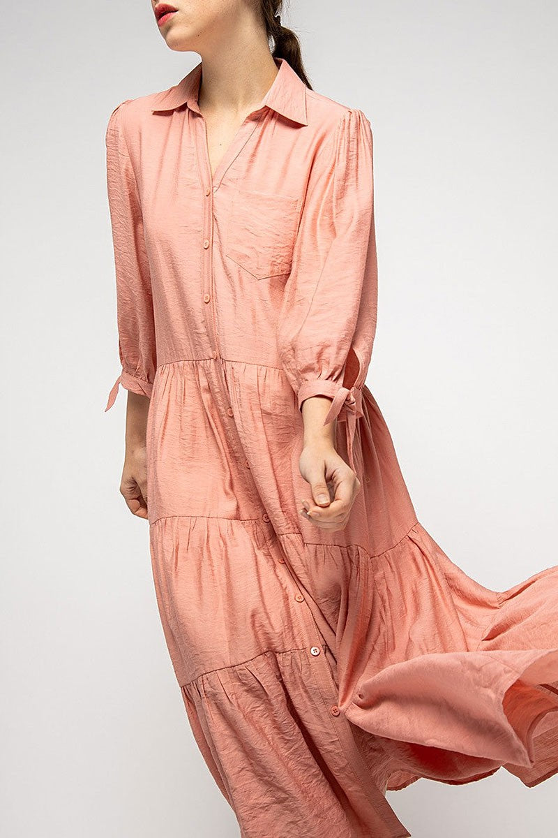 Collared button down ruffled maxi dress (RSSW4928)