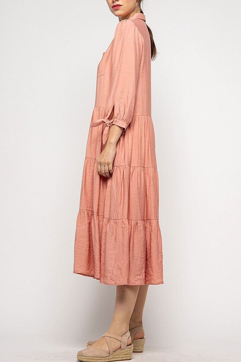 Collared button down ruffled maxi dress (RSSW4928)