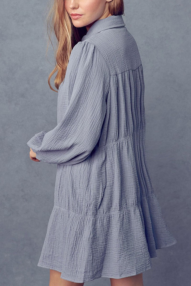 Long sleeves button up mini shirt dress (RSSW4934)