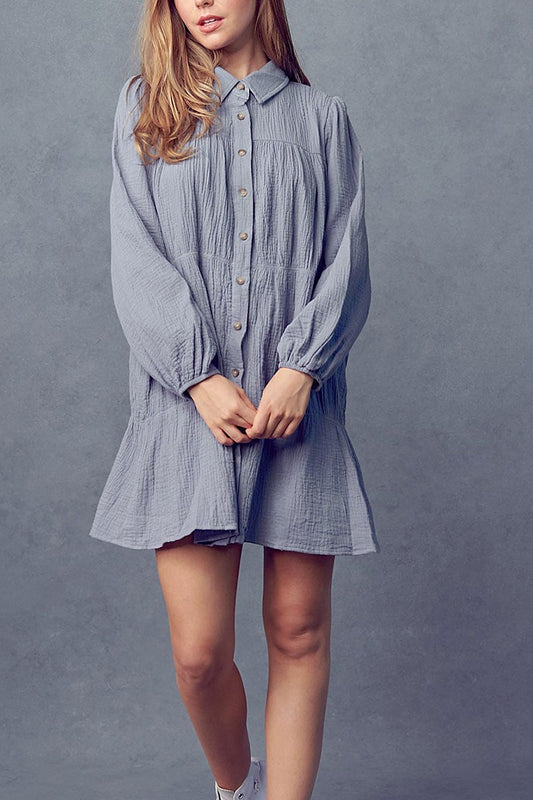 Long sleeves button up mini shirt dress (RSSW4934)