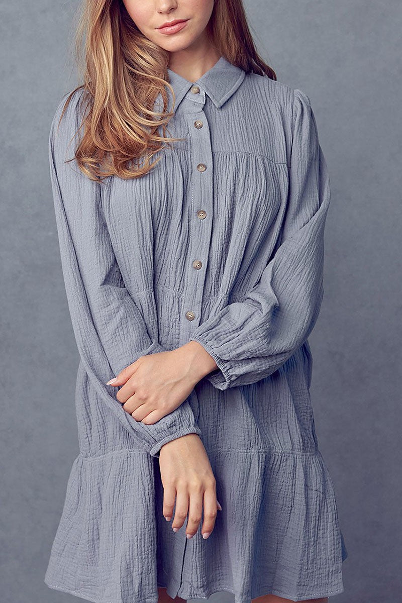 Long sleeves button up mini shirt dress (RSSW4934)