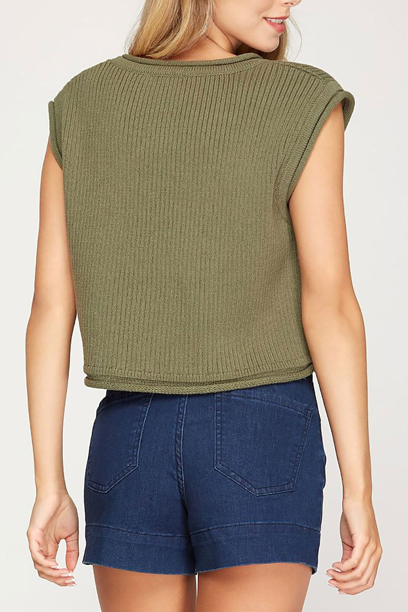 Rib knit sleeveless sweater crop top (RSSW4944)