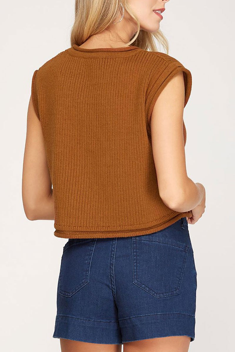 Rib knit sleeveless sweater crop top (RSSW4944)