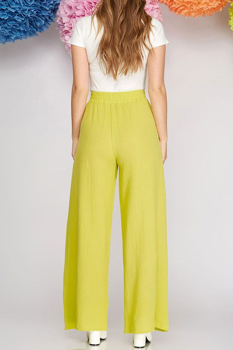 Double gauze elastic waist wide-leg woven pants (RSSW4947)