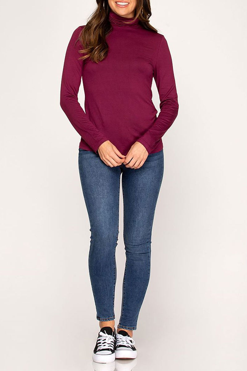 Mock neck long sleeves jersey knit top (RSSW4948)