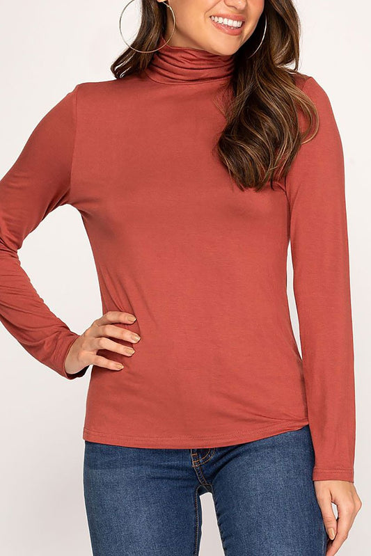 Mock neck long sleeves jersey knit top (RSSW4948)