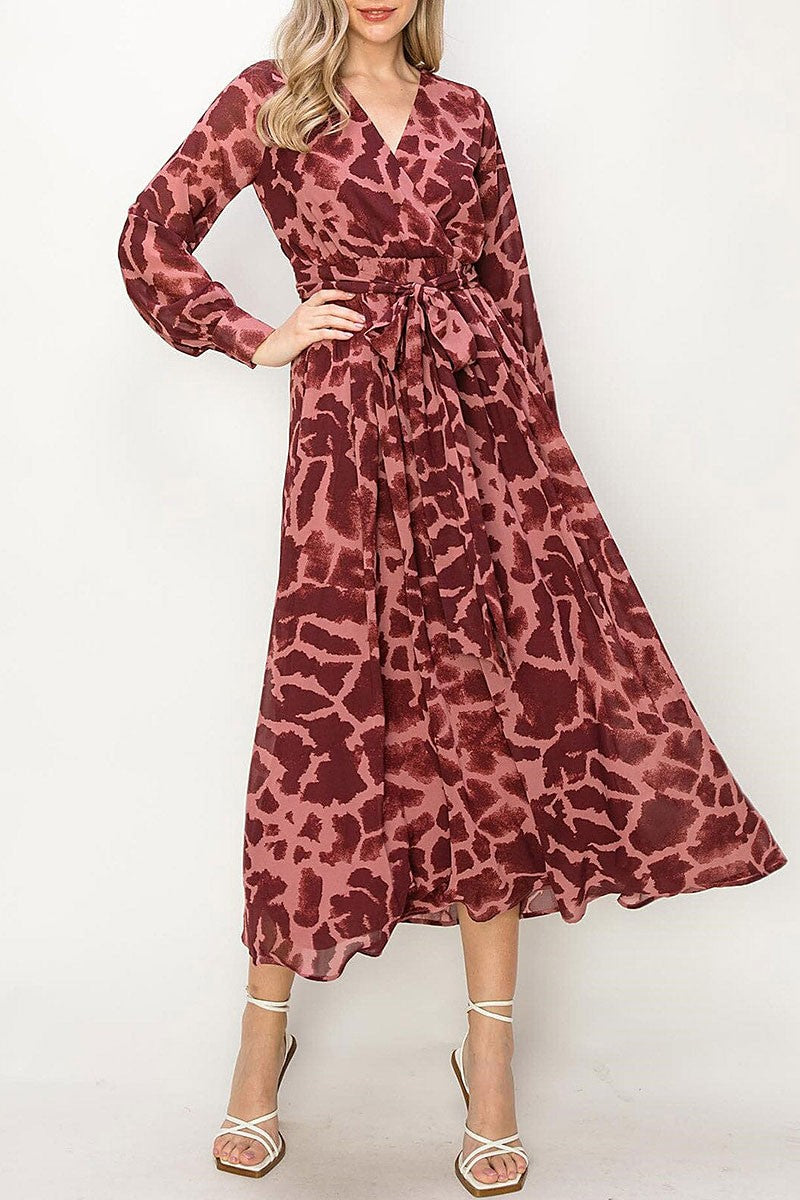 Animal print surplice maxi dress (RVWT8023)