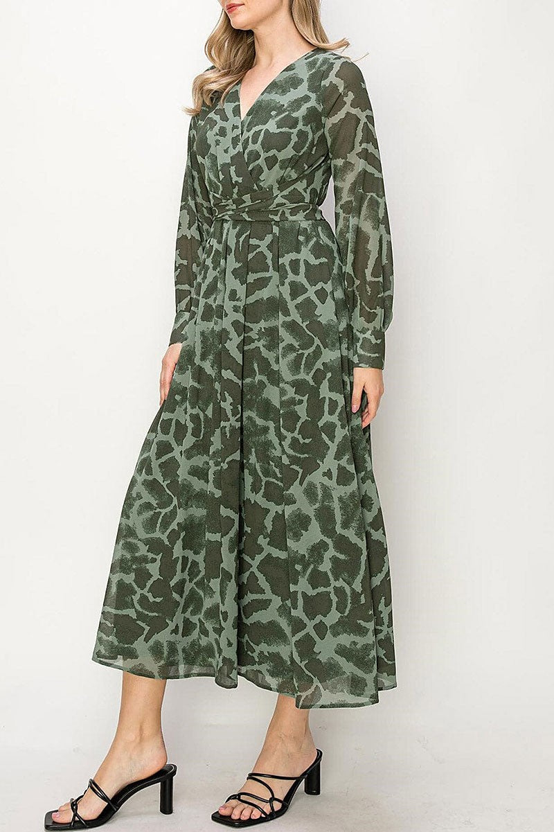 Animal print surplice maxi dress (RVWT8023)