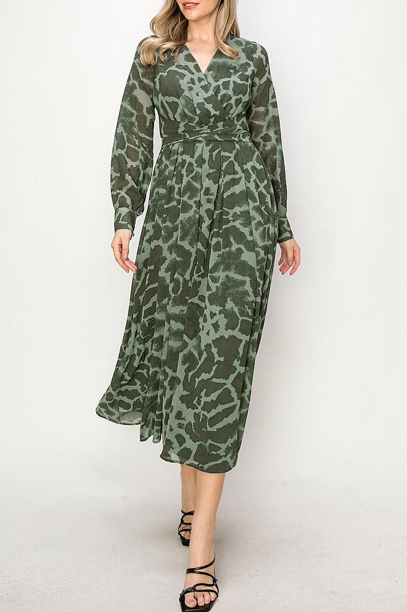 Animal print surplice maxi dress (RVWT8023)