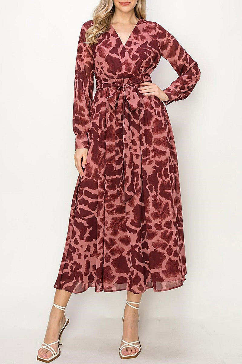 Animal print surplice maxi dress (RVWT8023)