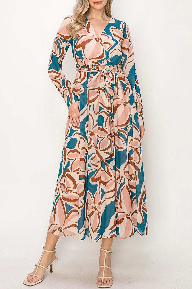 Floral print self tie surplice maxi dress (RVWT8025)