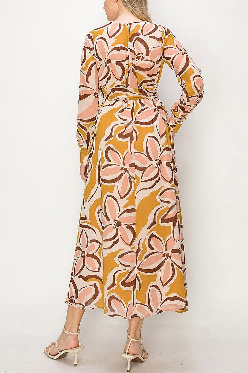 Floral print self tie surplice maxi dress (RVWT8025)