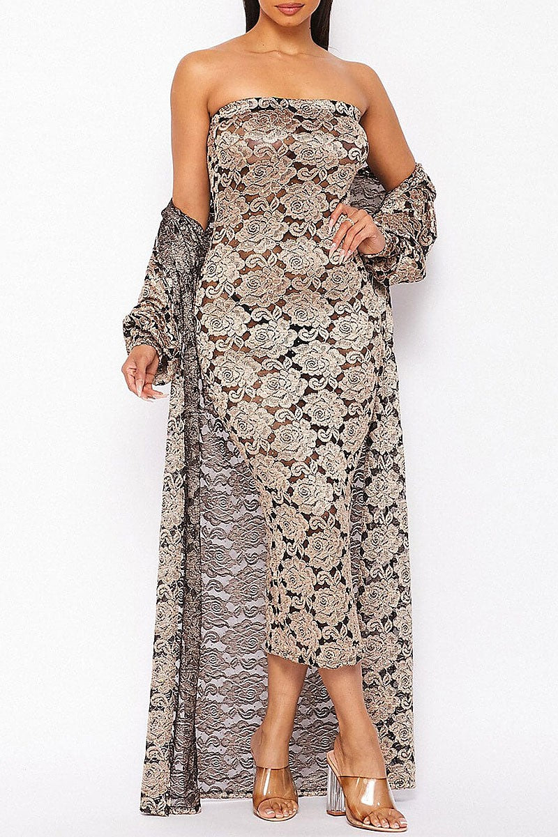 Cardigan &amp; bodycon lace sequins dress 2pc. set (RVWT8033)