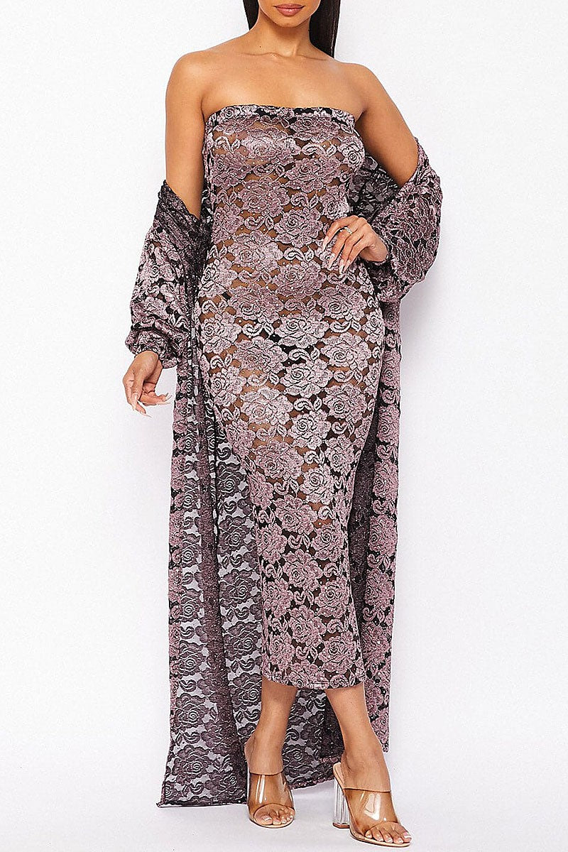 Cardigan &amp; bodycon lace sequins dress 2pc. set (RVWT8033)