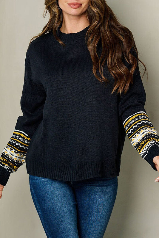 Long multi print sleeve pullover sweater (RVWT8067)